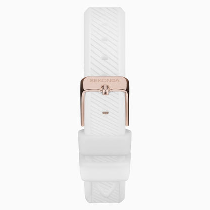 SEKONDA Pacific Wave Ladies Watch | Rose Gold Stainless Steel Case & White Silicone Strap with Silver-White Dial - 40572