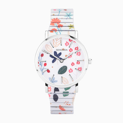 SEKONDA Maxima Ladies Watch | Silver Alloy Case & Stainless Steel Expander Bracelet with Woodland Dial - 40581