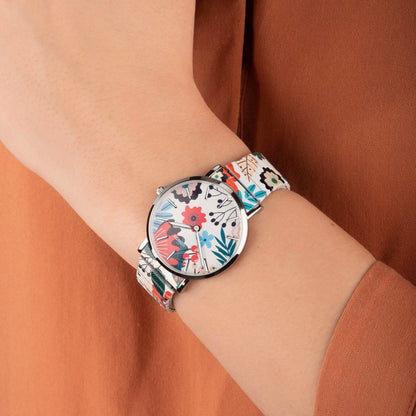 SEKONDA Maxima Ladies Watch | Silver Alloy Case & Stainless Steel Expander Bracelet with Floral Dial - 40582