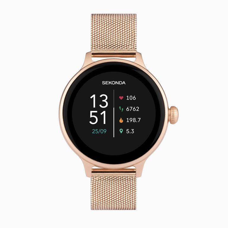 SEKONDA Connect Smart Watch | Rose Gold Alloy Case & Stainless Steel Mesh Bracelet - 40625