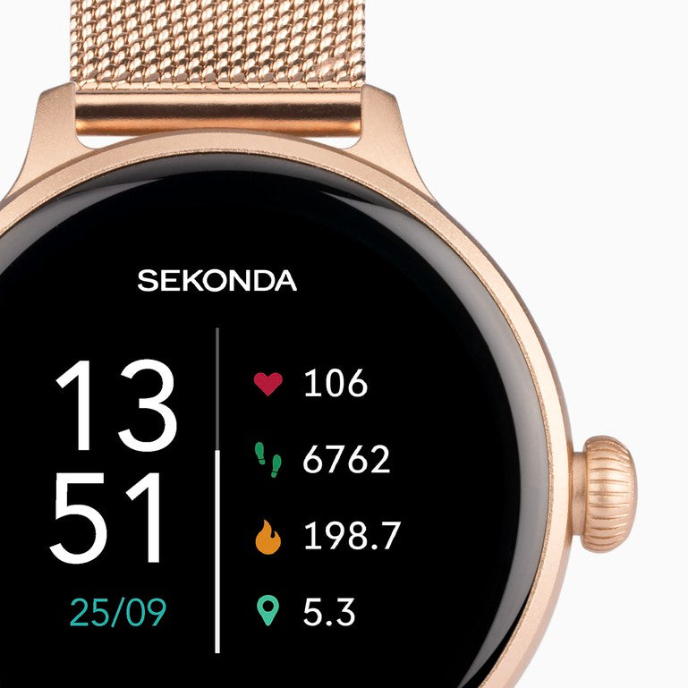 SEKONDA Connect Smart Watch | Rose Gold Alloy Case & Stainless Steel Mesh Bracelet - 40625