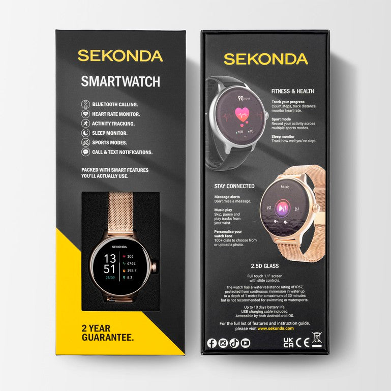 SEKONDA Connect Smart Watch | Rose Gold Alloy Case & Stainless Steel Mesh Bracelet - 40625