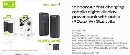 GL69782 Power Bank 10000mAh