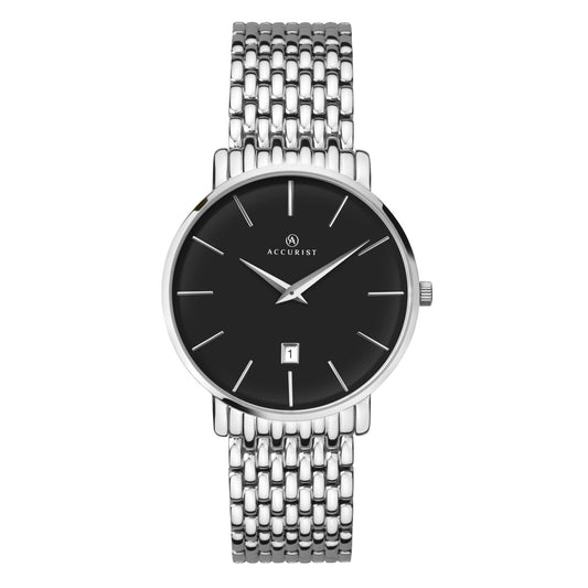 Accurist Gents Watch with Black Dial Silver Bracelet 7158