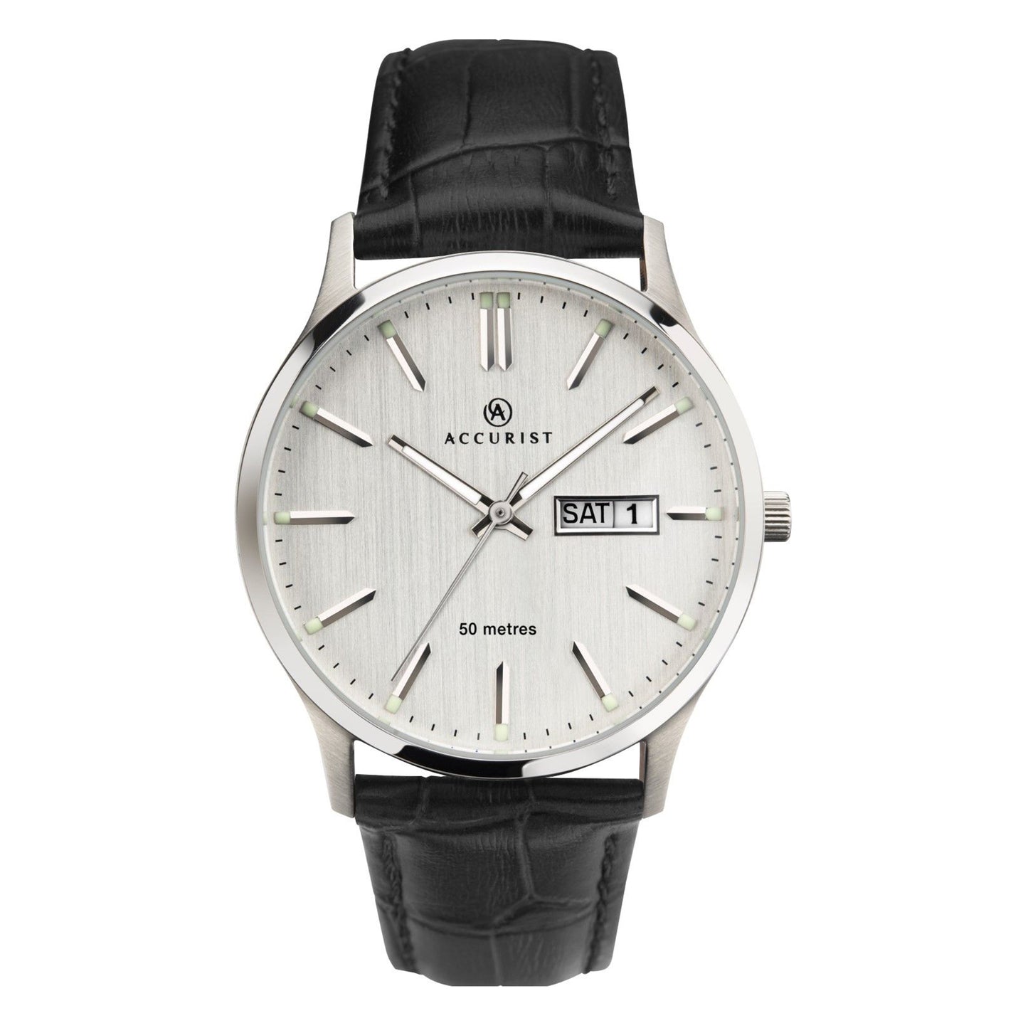 Accurist Mens Watch with Silver Dial and Black Leather Strap 7233