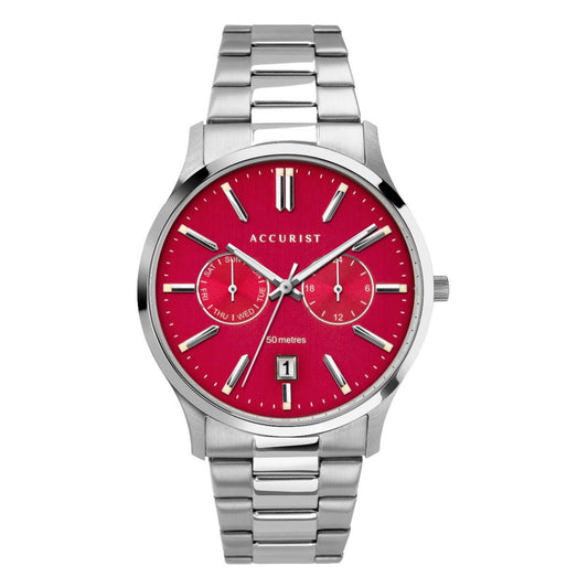 Accurist Mens Watch with Red Dial and Silver Bracelet 7405