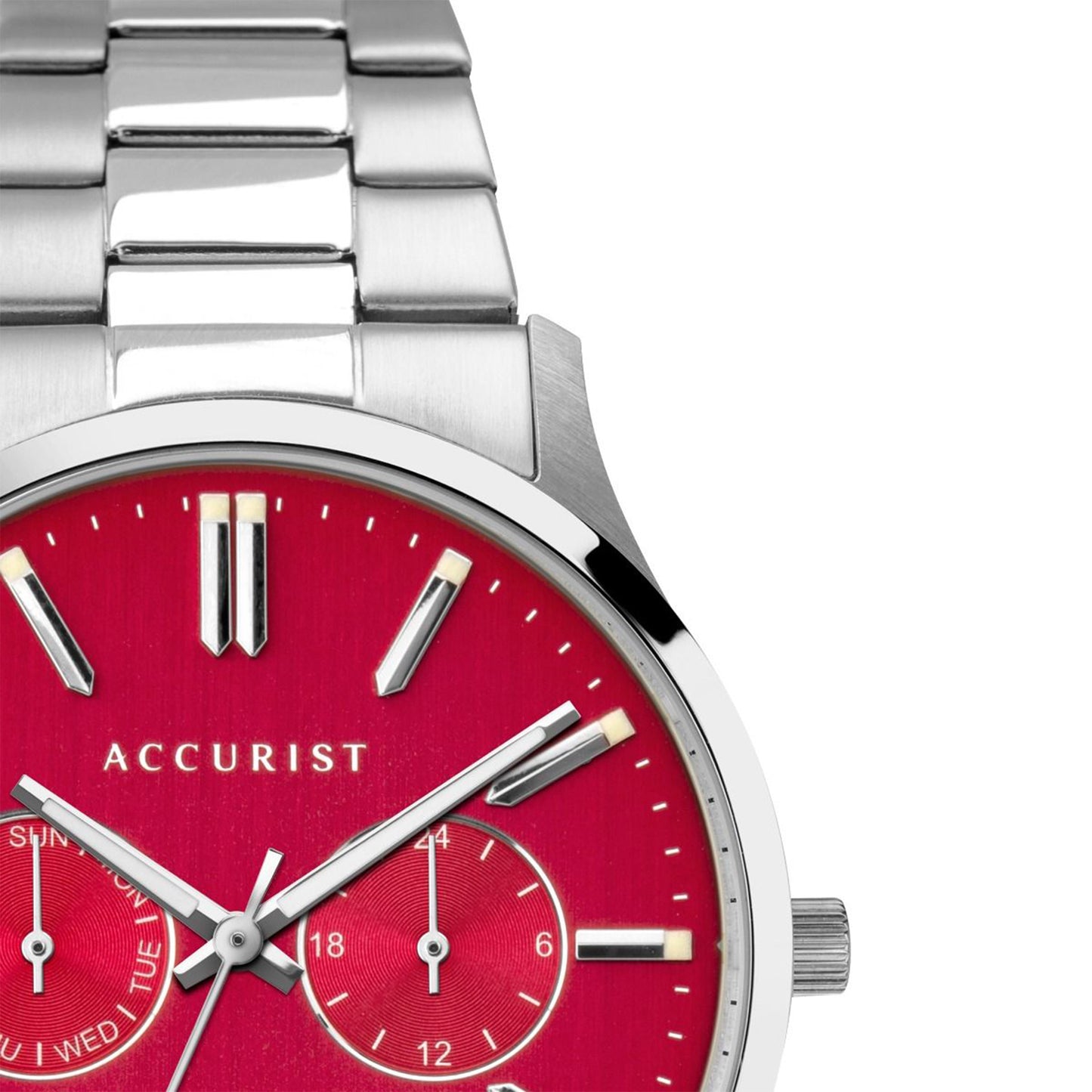 Accurist Mens Watch with Red Dial and Silver Bracelet 7405