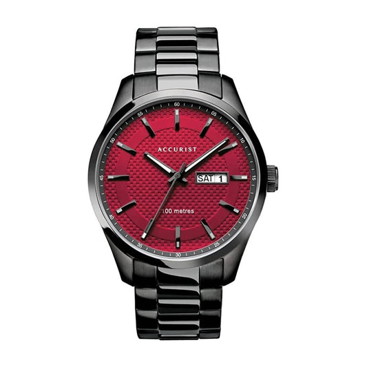 Accurist Mens Watch with Red Dial and Black Bracelet-7411