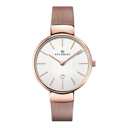 Accurist Ladies Watch with Silver Dial and Rose Gold Milanese Strap 8079