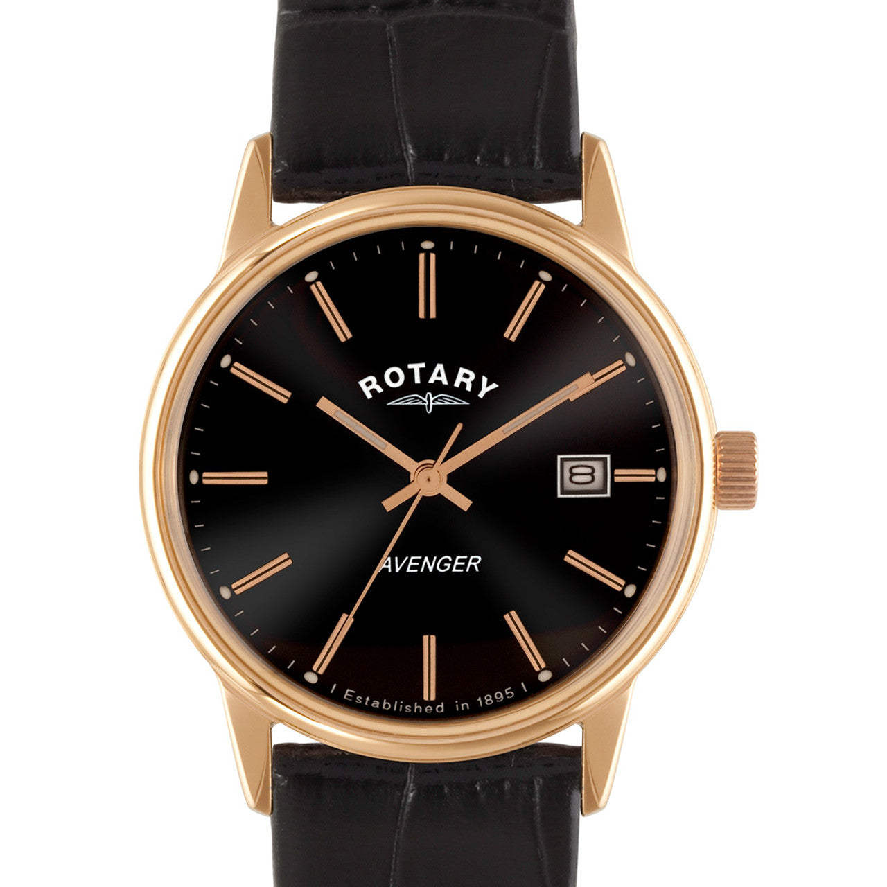 Rotary Avenger Mens Rose Gold Tone Watch With Black Leather Strap-GS02877/04