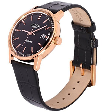 Rotary Avenger Mens Rose Gold Tone Watch With Black Leather Strap-GS02877/04