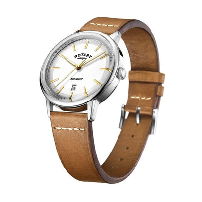 Rotary Men's Avenger Quartz Silver Dial Leather Strap Watch-GS05340/02