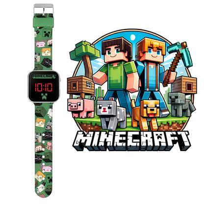 Minecraft Green Printed Strap LED Watch - MIN4230