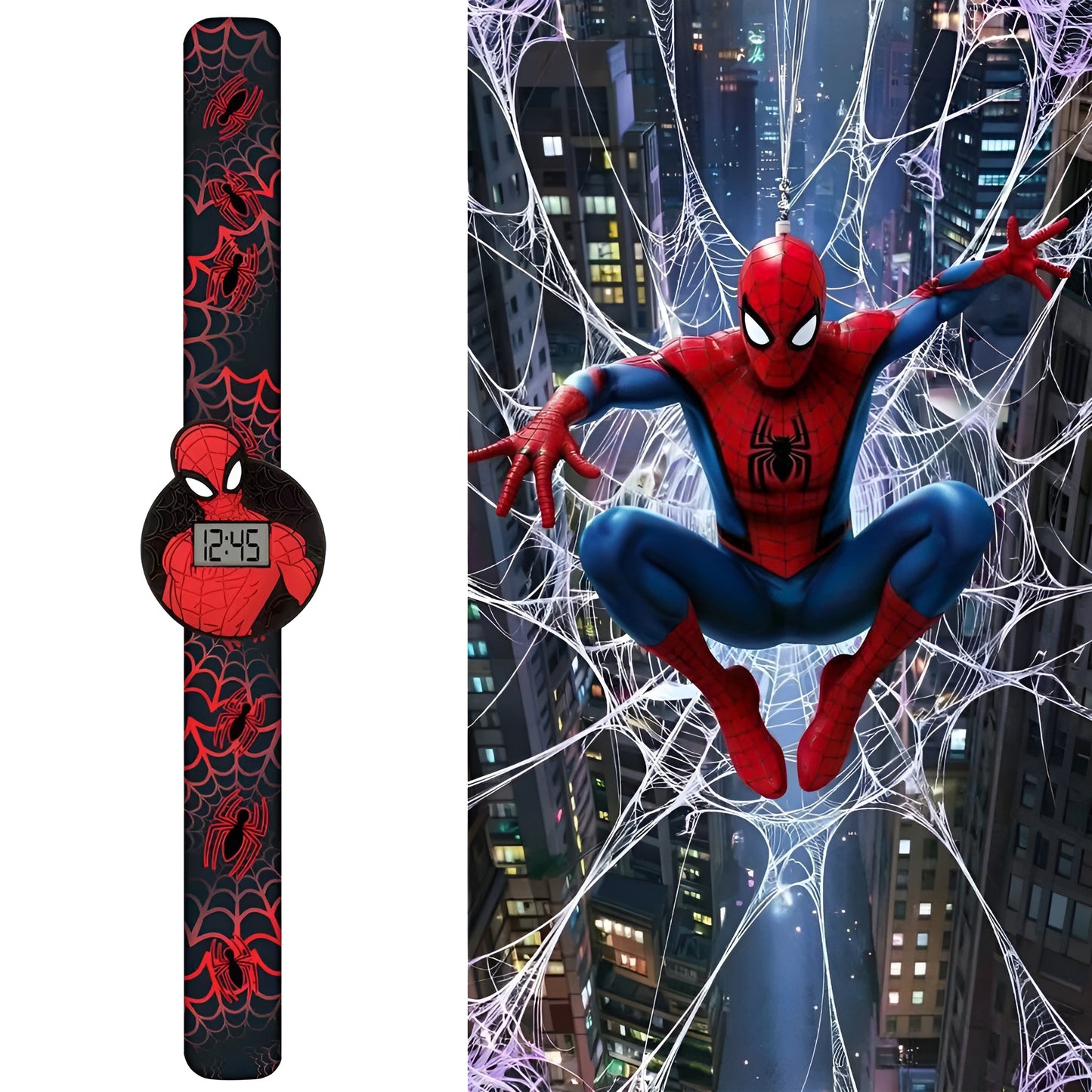 Spiderman Black and Red Slap Band Watch - SPD7020