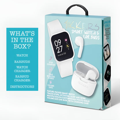 Tikkers Series 10 White Smart Watch & Earbuds - TKS10-0007 - Gift Set