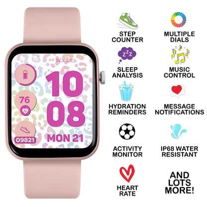 Tikkers Smart Series 13 - Pink Silicone Strap Smart Watch & Earbuds Set TKS13-0031- Gift Set