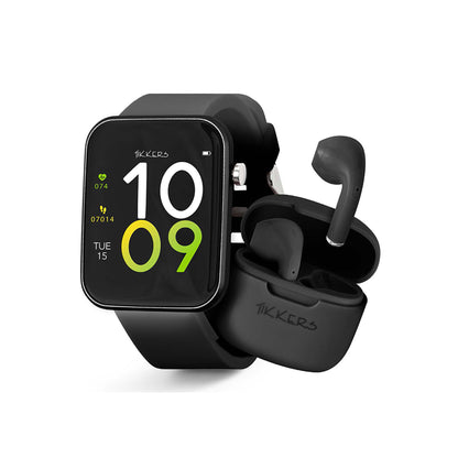 Tikkers Smart Series 13 - Black Silicone Strap Smart Watch & Earbuds Set TKS13-0032- Gift Set
