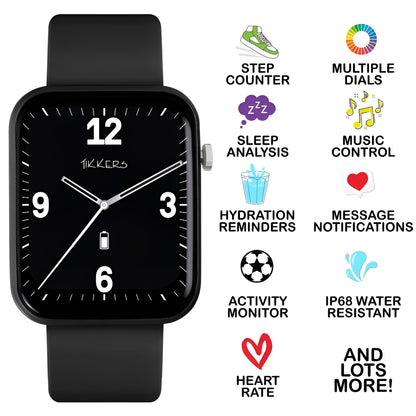 Tikkers Smart Series 13 - Black Silicone Strap Smart Watch & Earbuds Set TKS13-0032- Gift Set