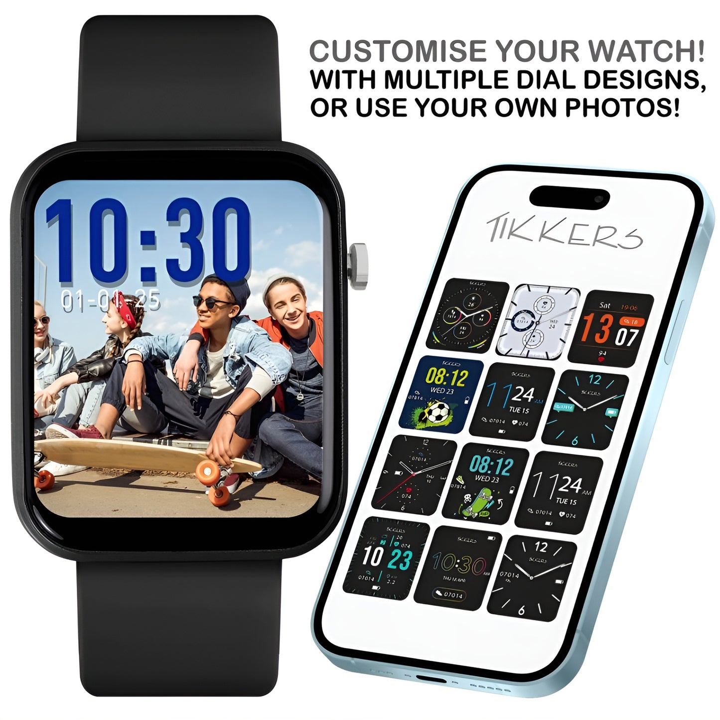 Tikkers Smart Series 13 - Black Silicone Strap Smart Watch & Earbuds Set TKS13-0032- Gift Set