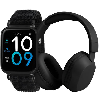 Tikkers Smart Series 13 - Black Fabric Strap Smart Watch & Headphone Set TKS13-0033- Gift Set
