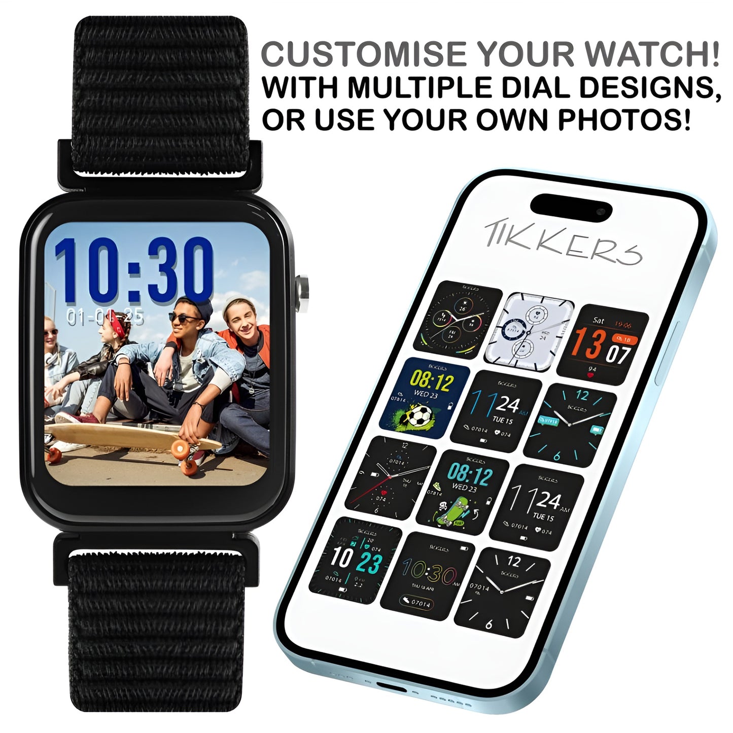 Tikkers Smart Series 13 - Black Fabric Strap Smart Watch & Headphone Set TKS13-0033- Gift Set