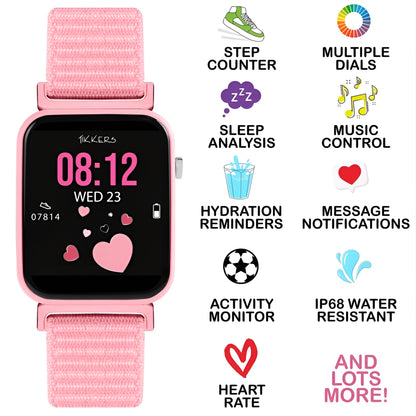 Tikkers Smart Series 13 - Pink Fabric Strap Smart Watch & Headphone TKS13-0034- Gift Set