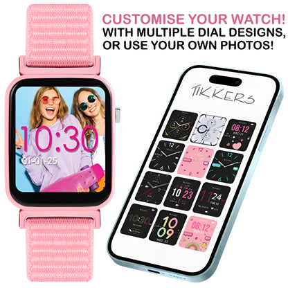 Tikkers Smart Series 13 - Pink Fabric Strap Smart Watch & Headphone TKS13-0034- Gift Set